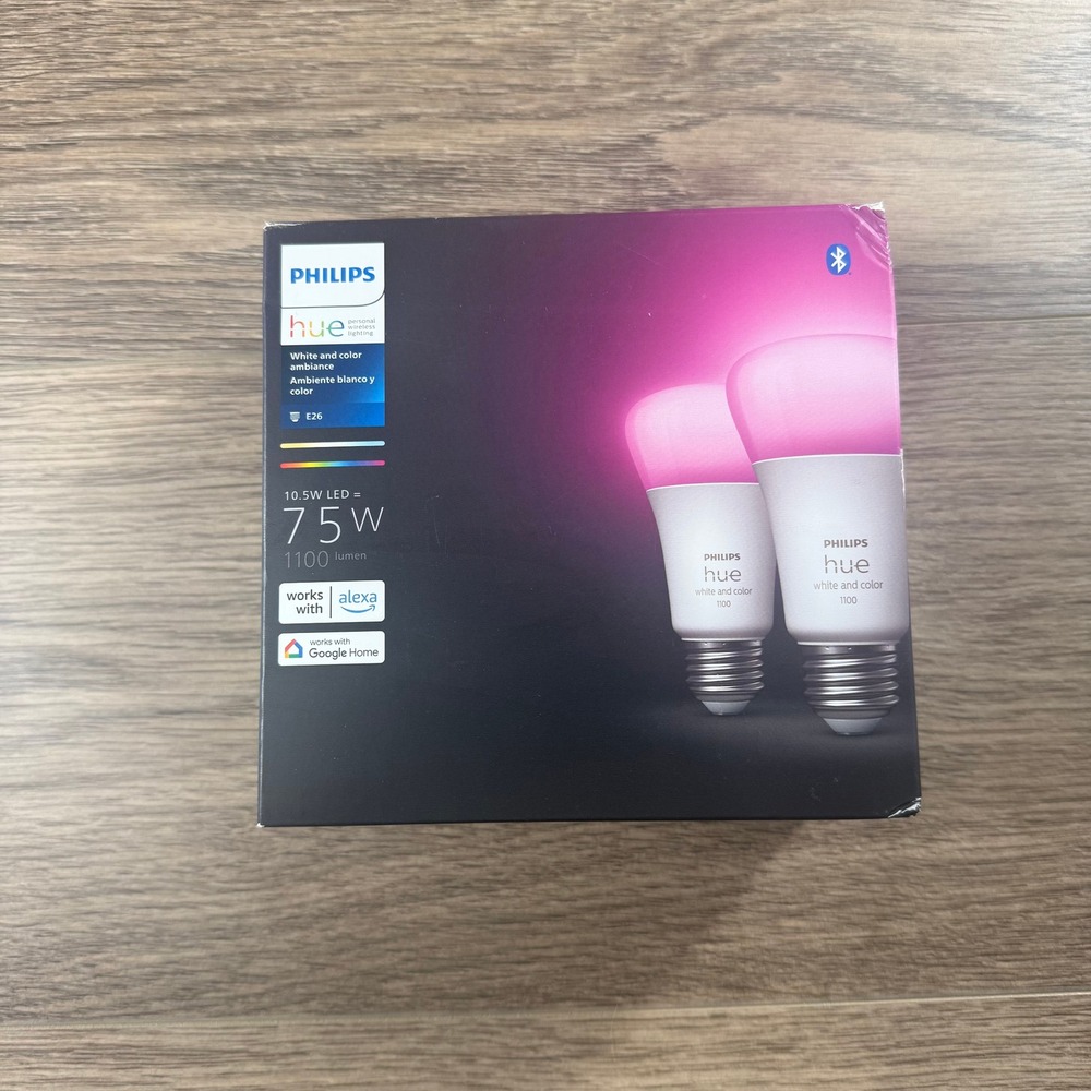 Philips Hue White and Color Ambiance A19 75W 1100 Lumen Smart LED Bulbs 2-Pack